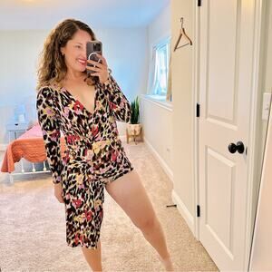 NWT Roberto Cavalli Leopard Sexy Asymmetric Long Sleeve Mini Dress 44 Medium